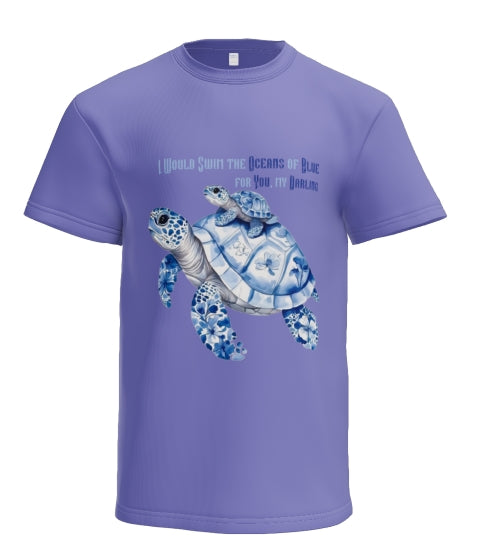 Blue Mother Sea Turtle  Oceans of Blue for You T-shirt